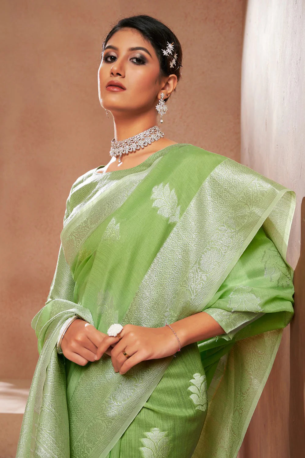 Pistachio Heer Linen Silk Saree