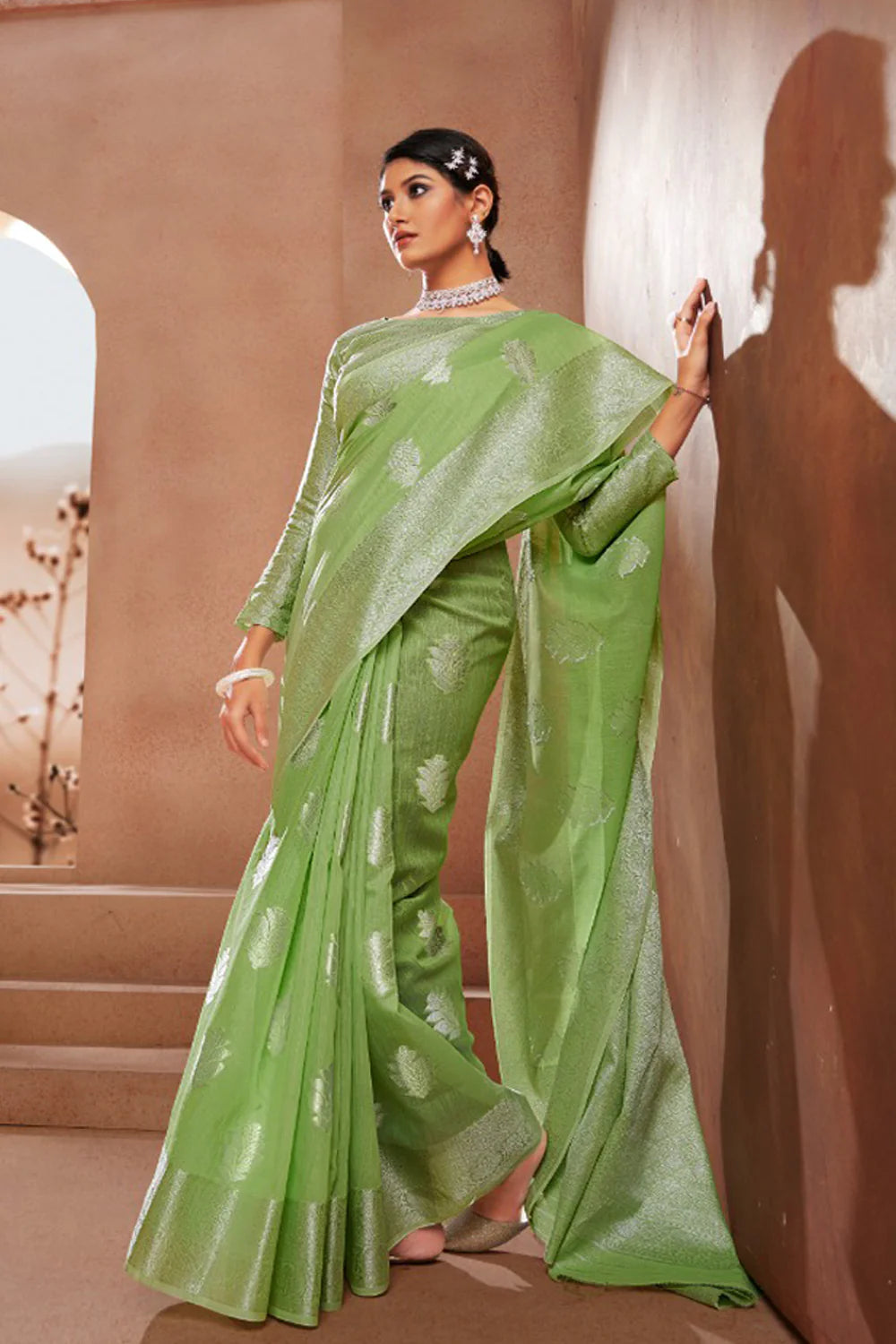 Pistachio Heer Linen Silk Saree