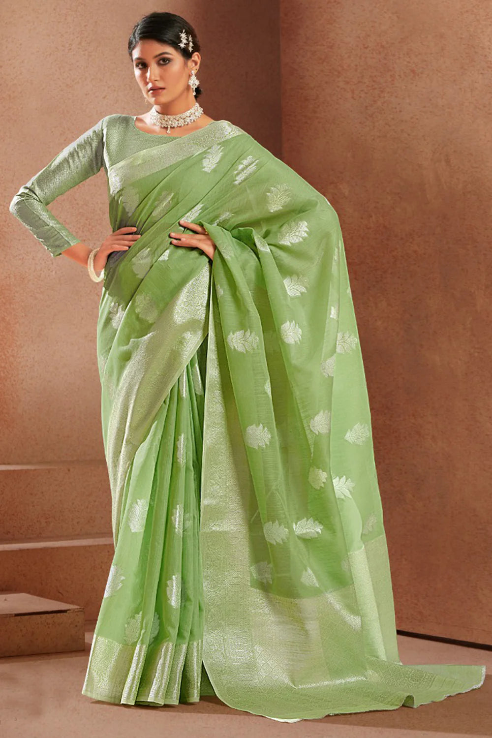 Pistachio Heer Linen Silk Saree