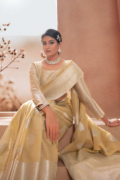 Sandy Brown Heer Linen Silk Saree