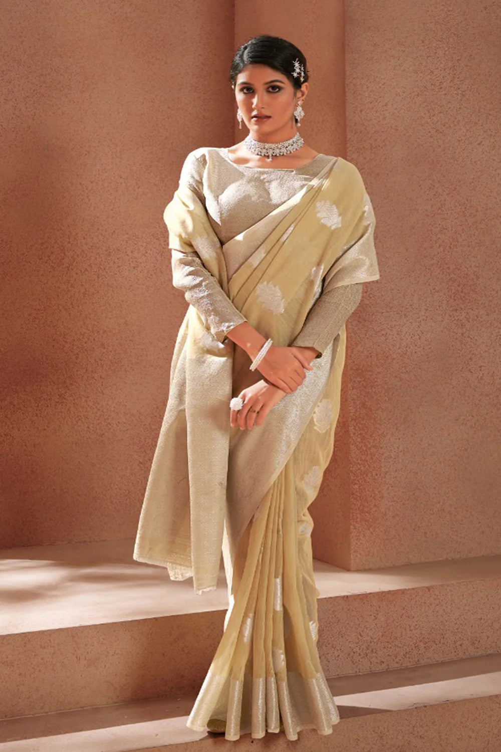 Sandy Brown Heer Linen Silk Saree