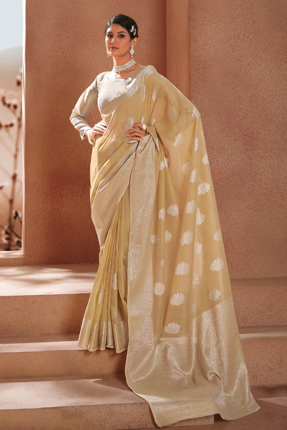 Sandy Brown Heer Linen Silk Saree