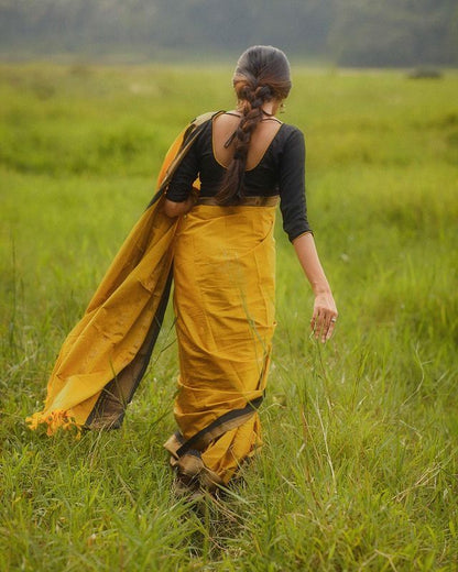 Elegant Yellow-Black Soft Banarasi Silk Saree with Intricate Jacquard Work and Rich Border-RITIKA