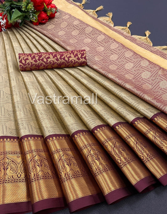 Rubina Chiku Brown Cotton Silk Saree