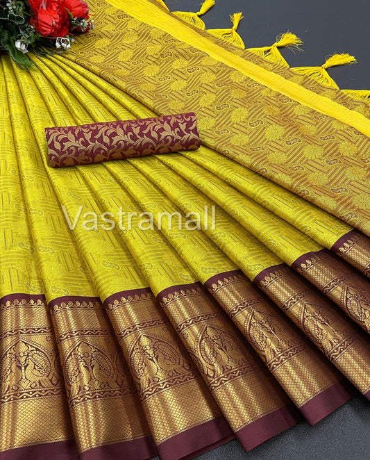 Rubina Lemon Brown Cotton Silk Saree