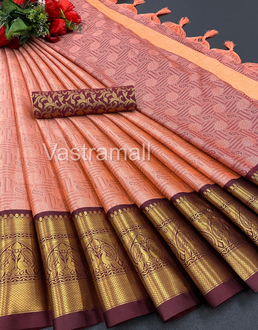 Rubina Peach Cotton Silk Saree