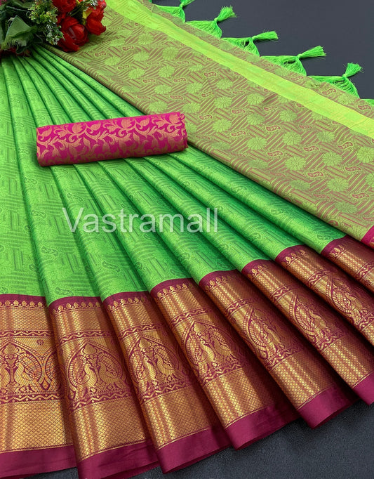 Rubina  Parrot Pink Cotton Silk Saree