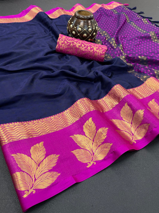 Kriva Dark Blue Cotton Silk Saree