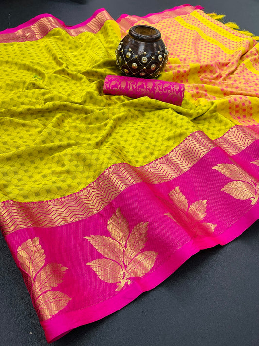 Kriva  Green Cotton Silk Saree