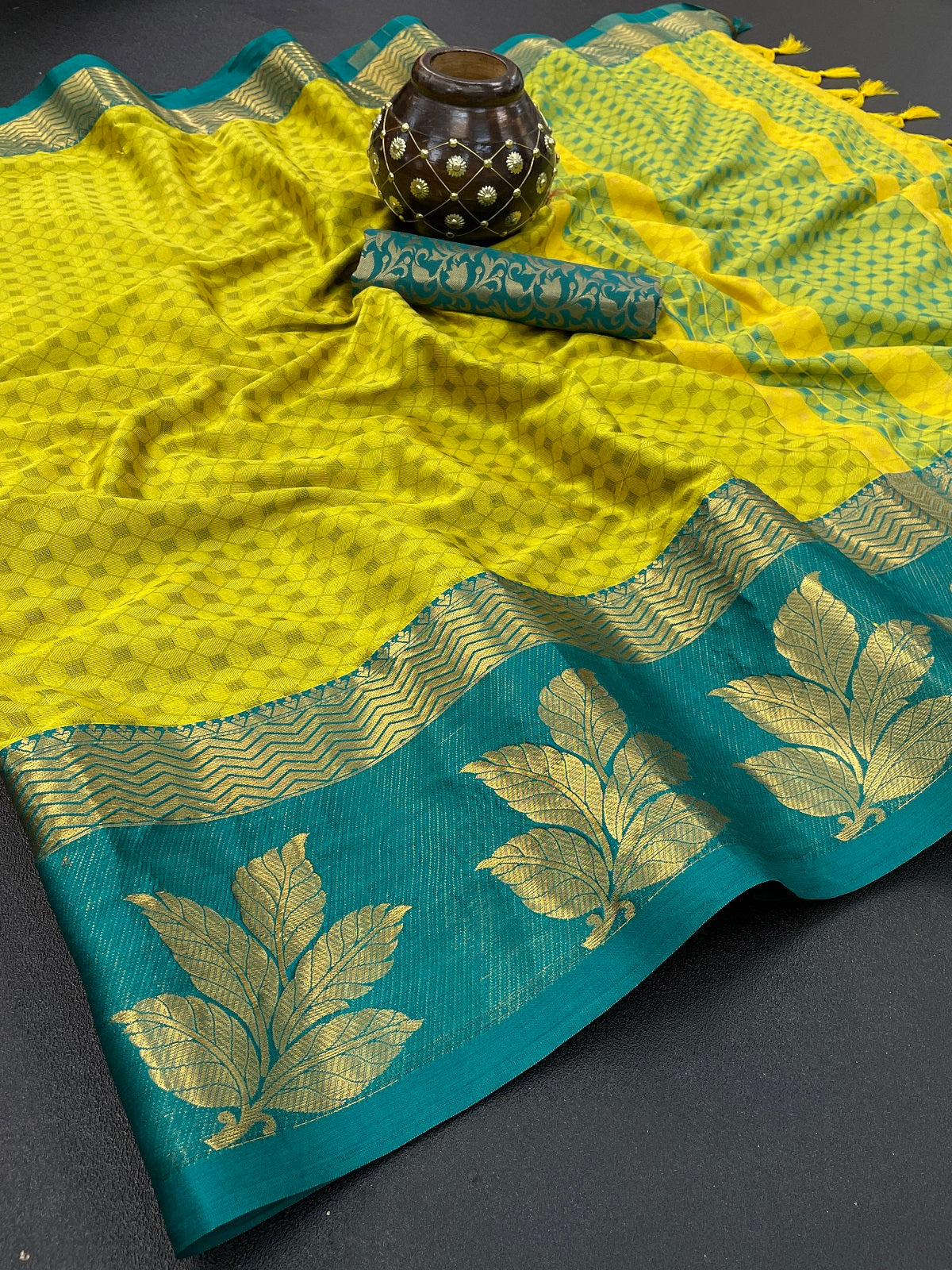 Kriva Green Blue Cotton Silk Saree