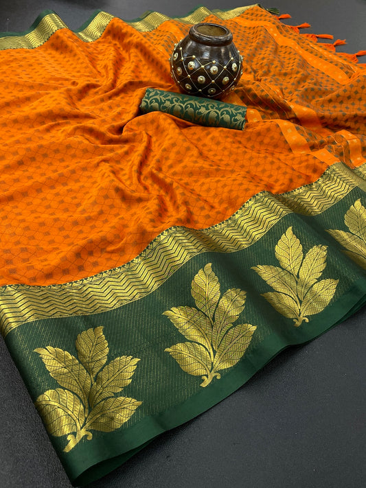 Kriva Orange Cotton Silk Saree