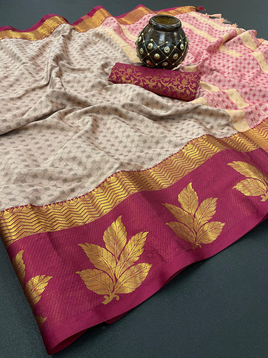 Kriva  Grey maroon Cotton Silk Saree