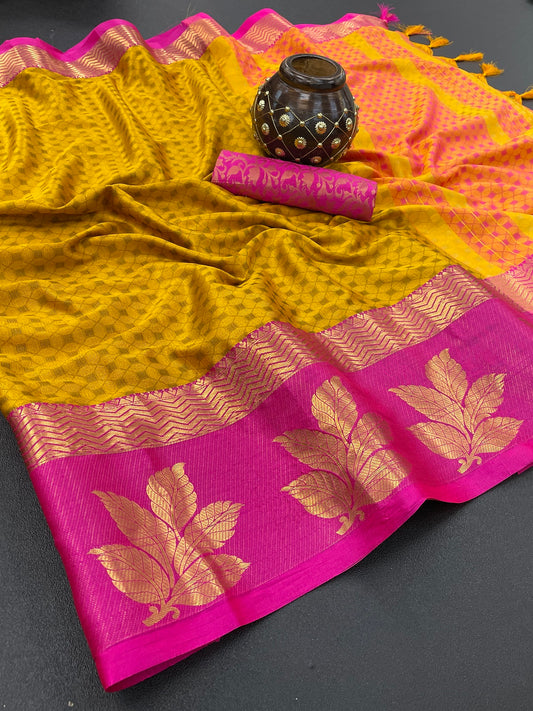 Kriva Yellow Cotton Silk Saree