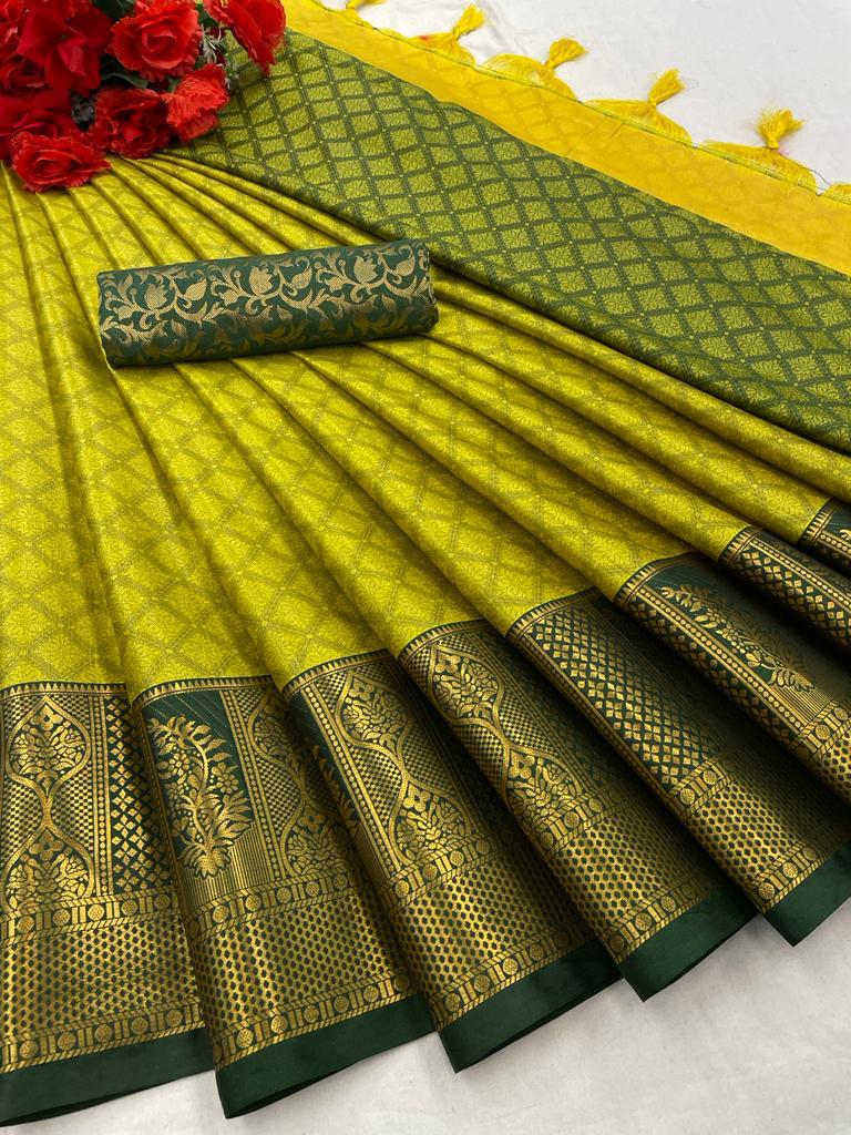 Tisha Lemon Green Cotton Silk Saree