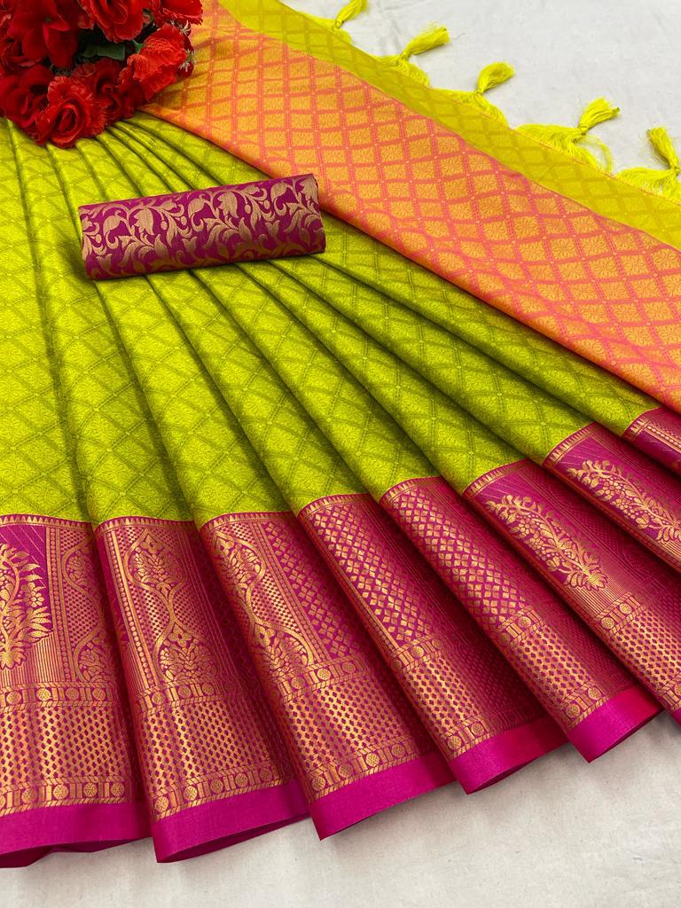 Tisha Lemon Pink Cotton Silk Saree