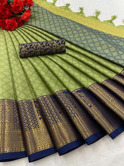 Tisha Pista Blue Cotton Silk Saree