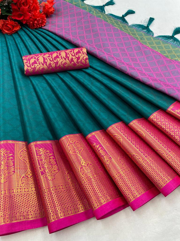 Tisha Rama Pink Cotton Silk Saree