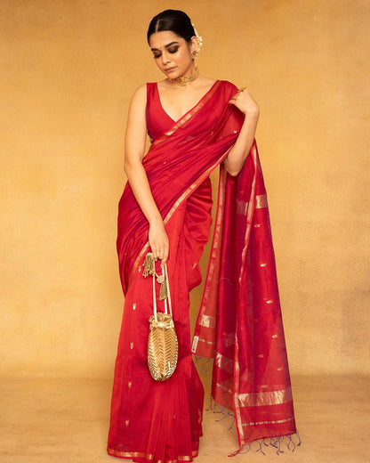 Ethnic Solid Red Pure Cotton Silk Cotton (Handloom)