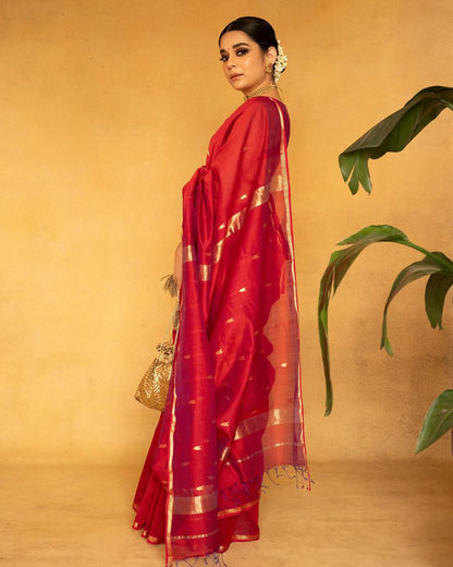 Ethnic Solid Red Pure Cotton Silk Cotton (Handloom)