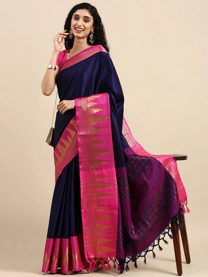 Shahana Blue Cotton Silk Saree