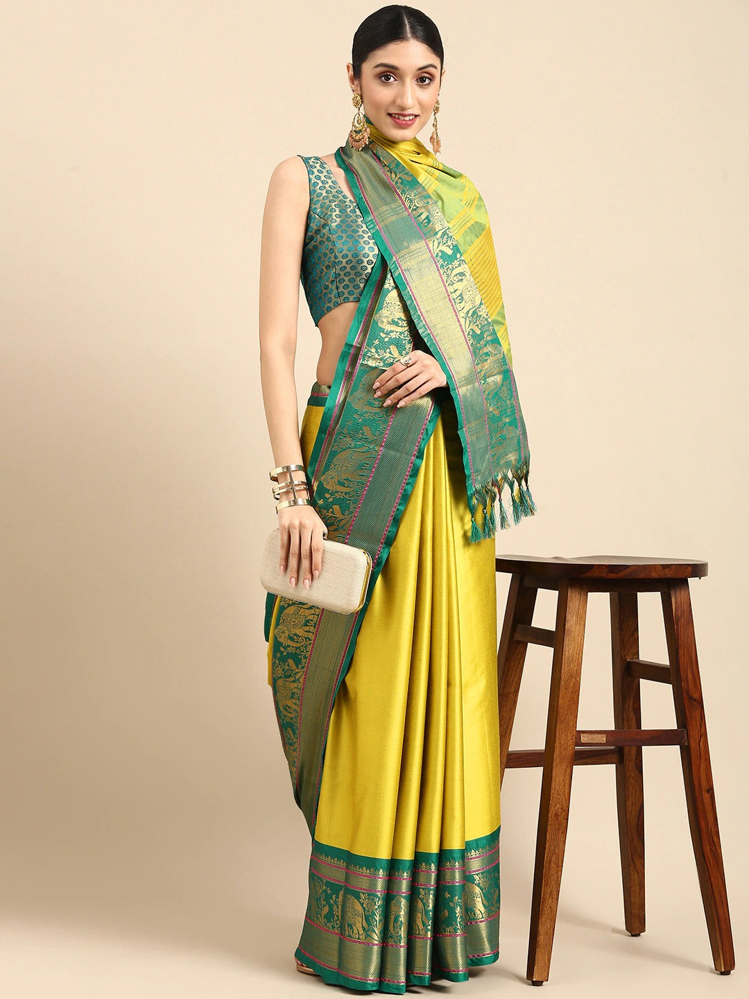 Shahana Yellow Green Silk Saree