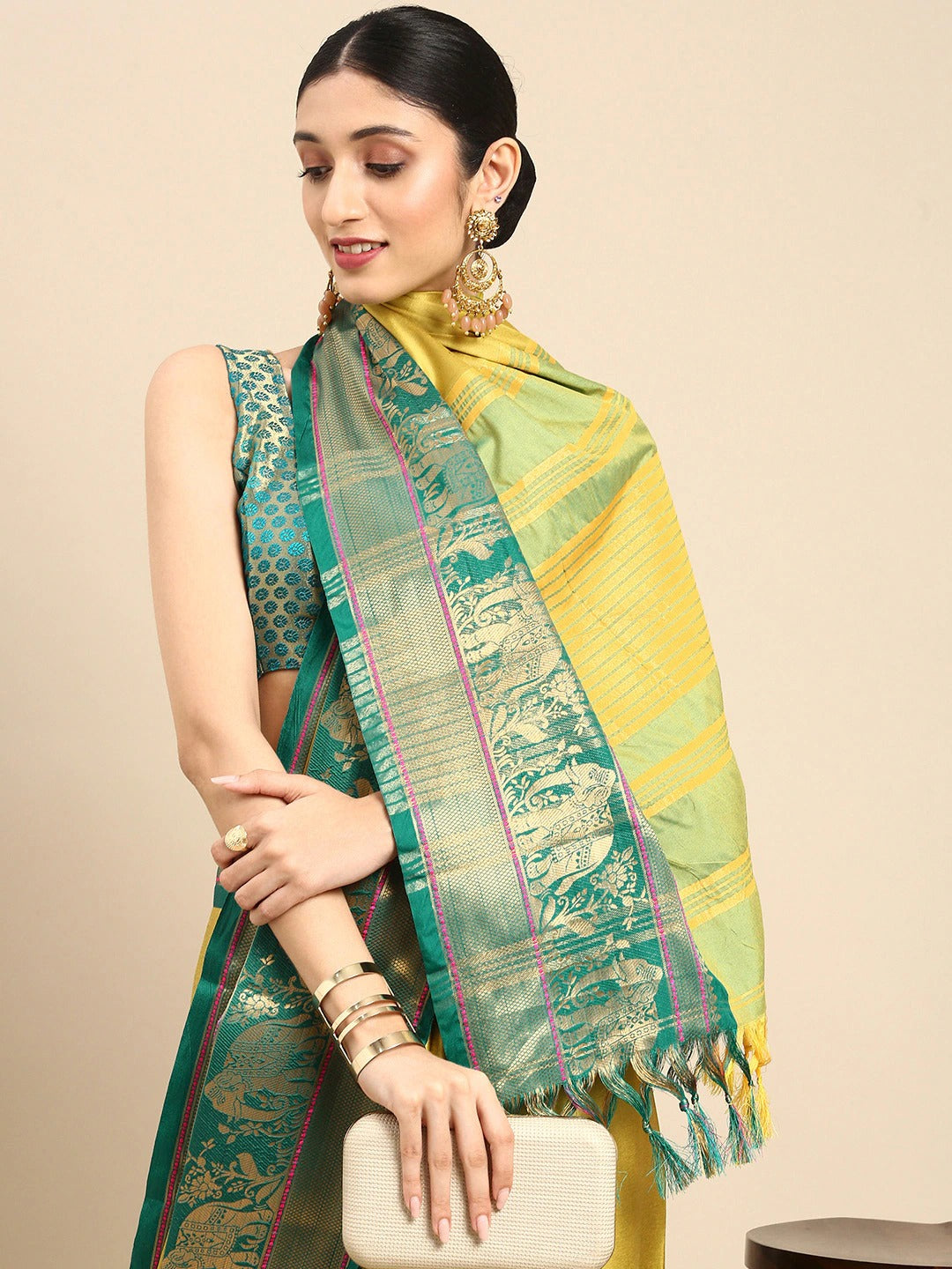 Shahana Yellow Green Silk Saree