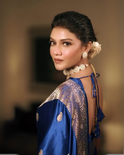 Sharvani – Royal Blue Banarsi Silk Saree with Zari Butta and Woven Border