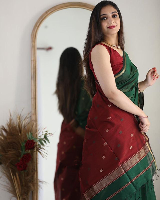 Stuti Green-Red Cotton Silk Saree