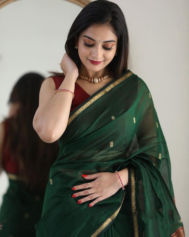 Stuti Green-Red Cotton Silk Saree