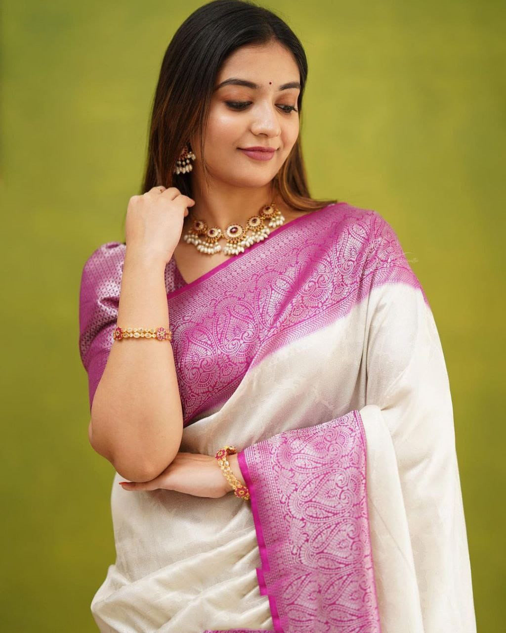 Tapsi White-Pink Soft Silk Saree