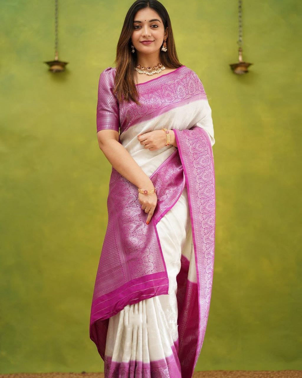 Tapsi White-Pink Soft Silk Saree