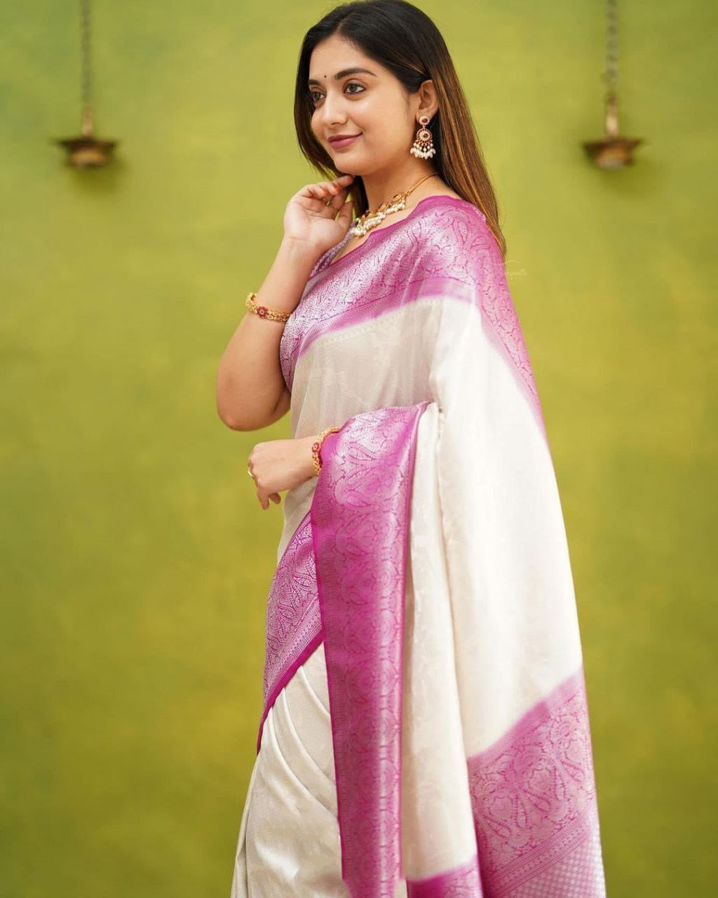 Tapsi White-Pink Soft Silk Saree