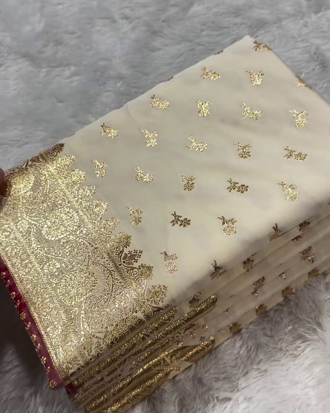 Swati - Durga Puja Special – Off-White &amp; Red Banarasi Katan Silk Saree with Zari Weaving