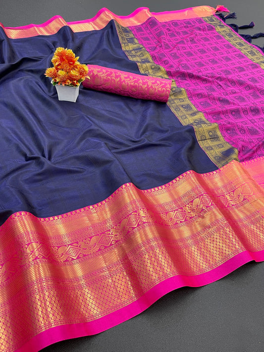 Krisha Dark Blue Cotton Silk Saree