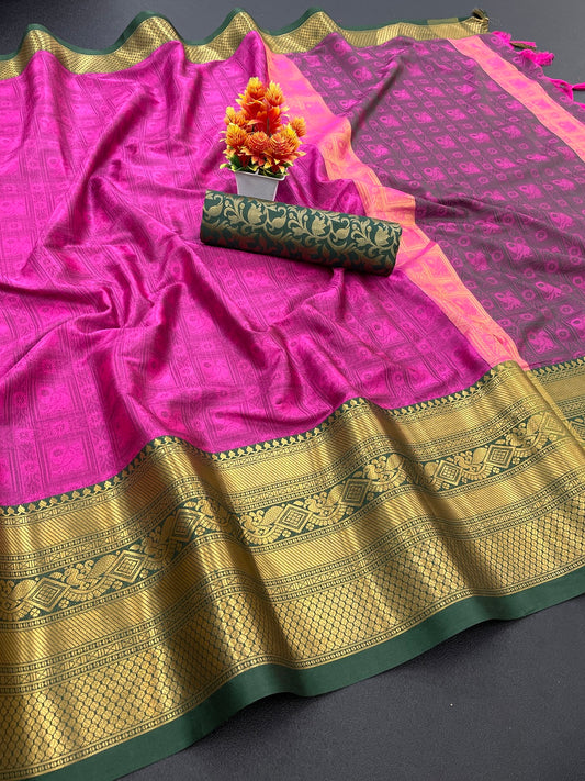 Krisha Rani Pink Cotton Silk Saree