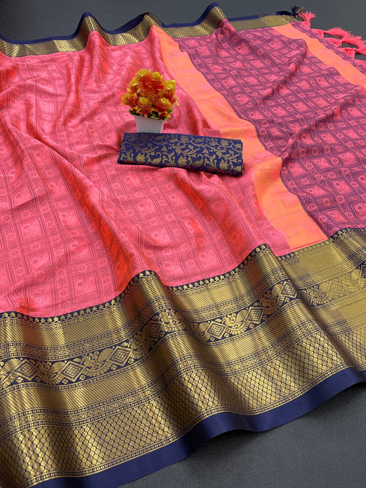 Krisha Pink Wine Cotton Silk Saree