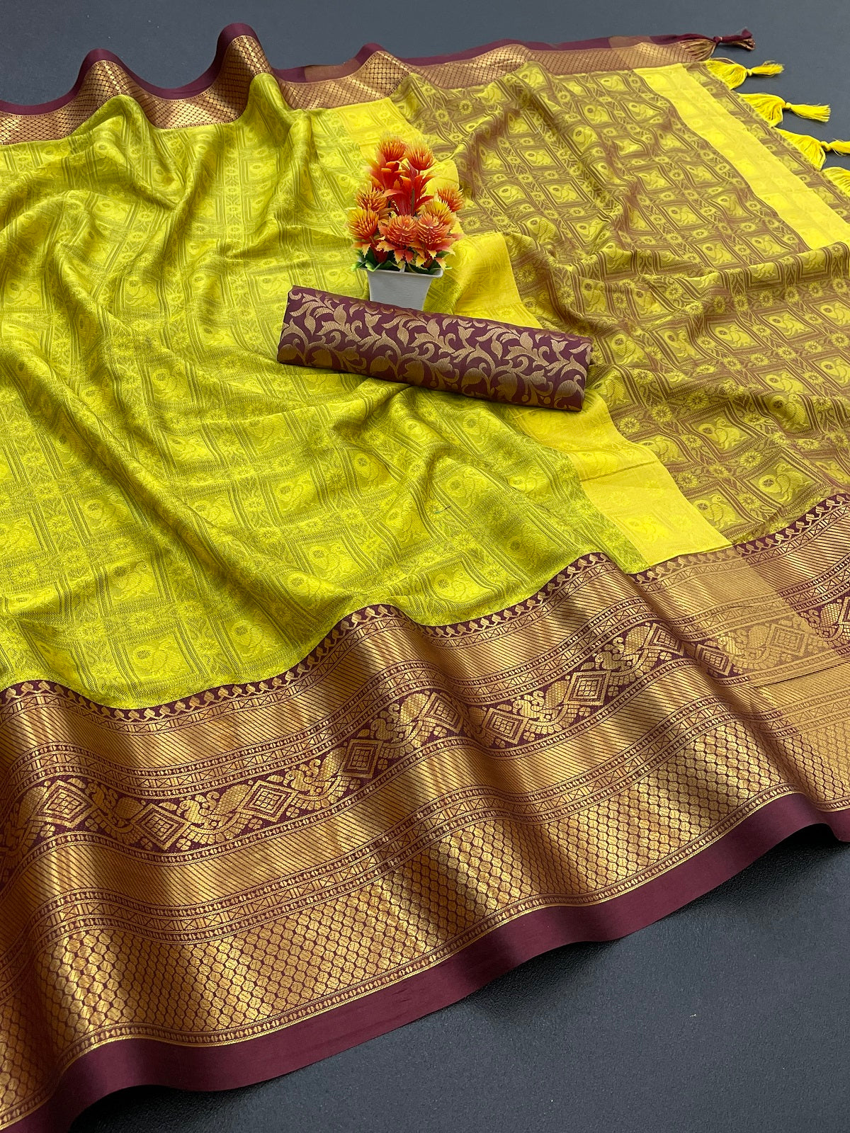 Krisha Golden Yellow Cotton Silk Saree