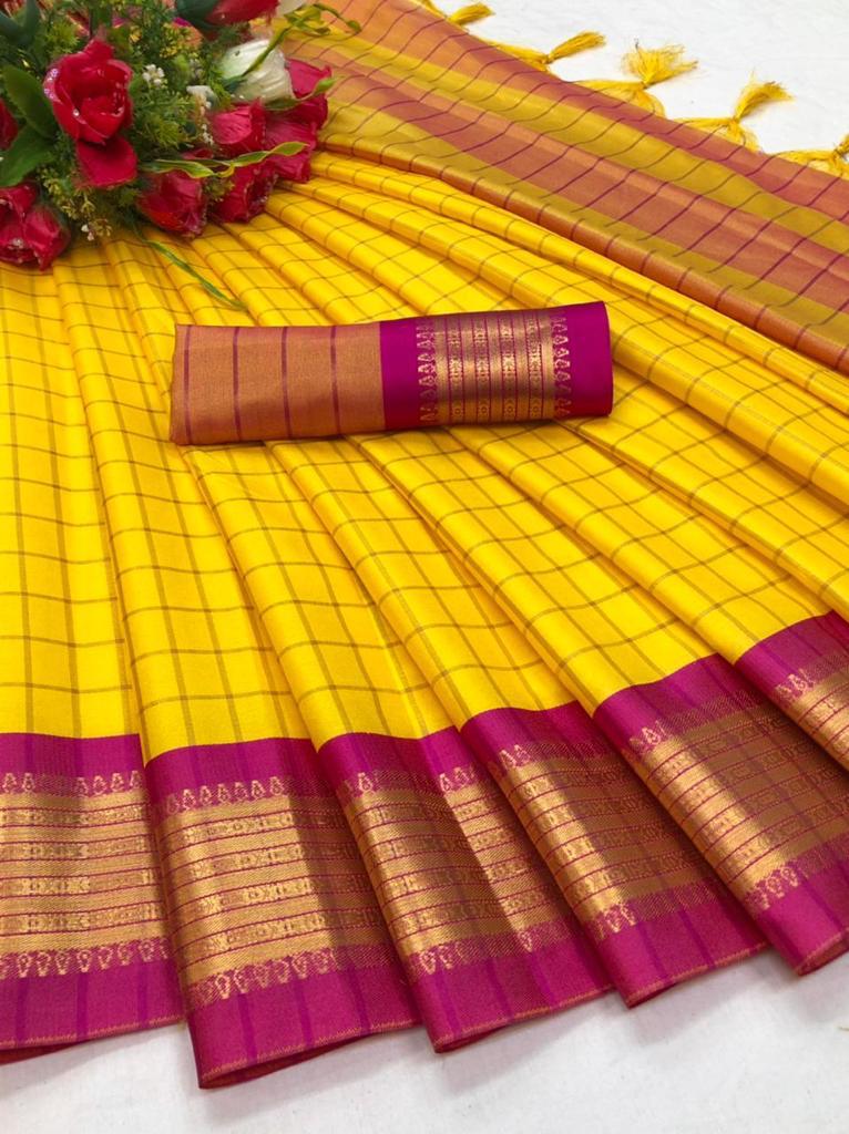 Nisha Yellow Cotton Silk Saree