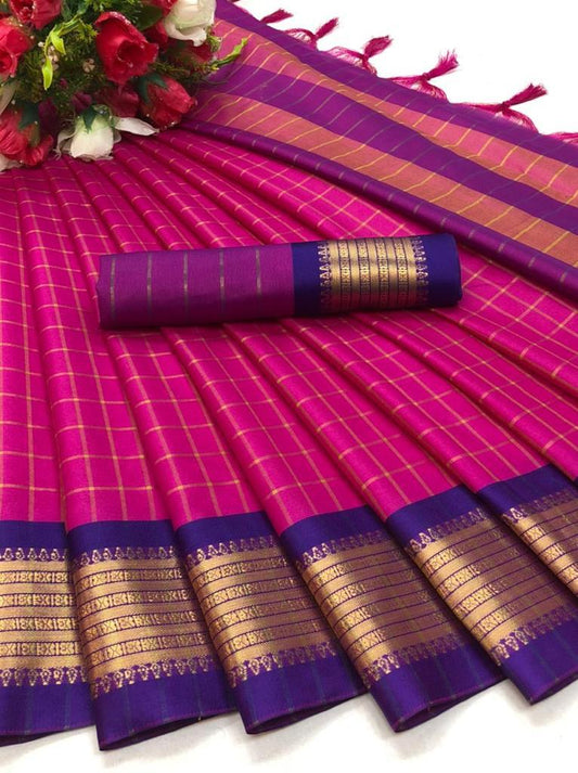 Nisha Pink Cotton Silk Saree