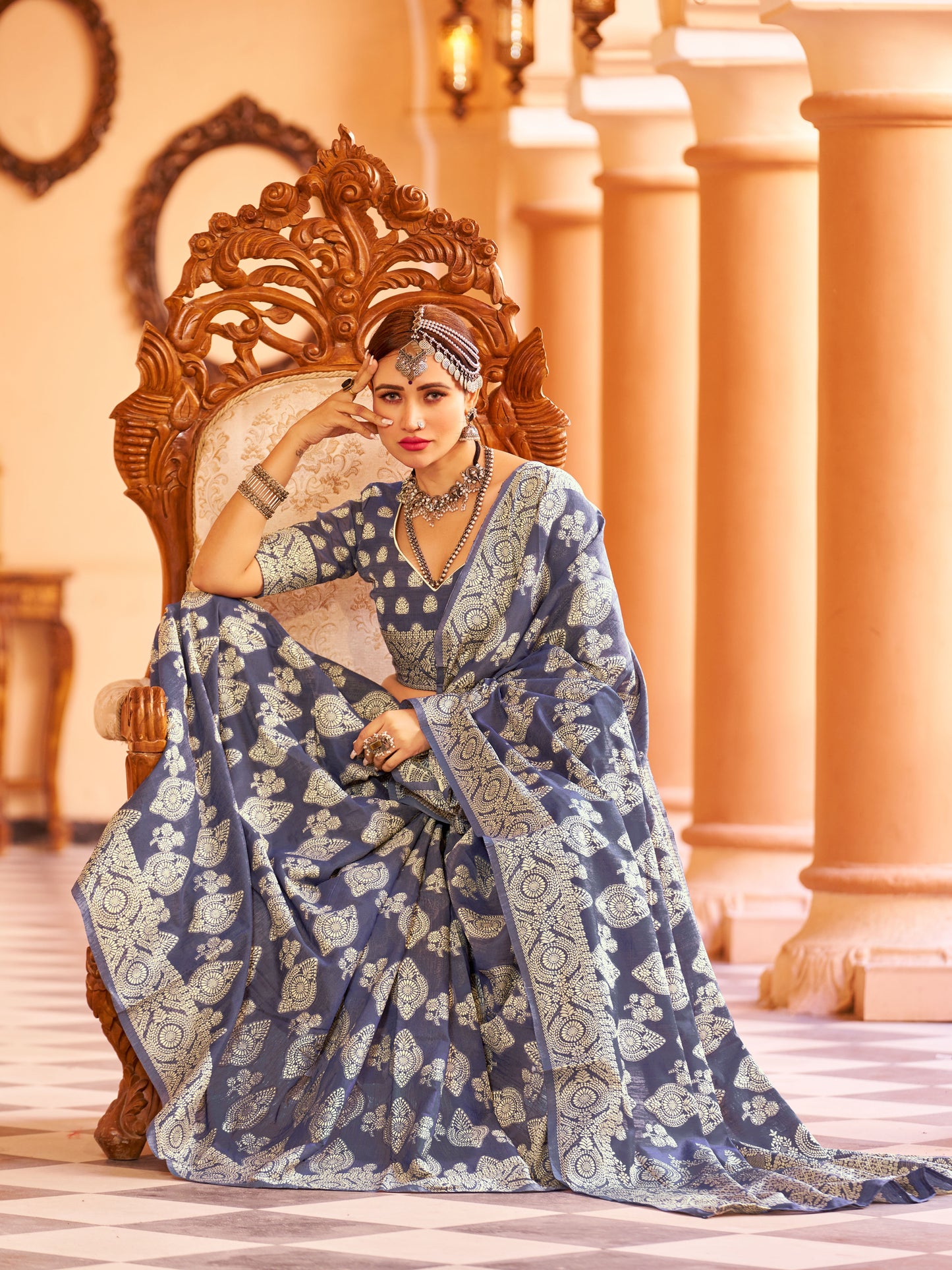 Light Blue Aakshi Lucknowi Cotton Silk Saree