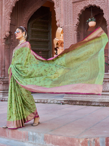 Pistachio Soha Banarasi Silk Saree