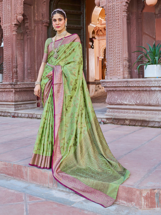 Pistachio Soha Banarasi Silk Saree