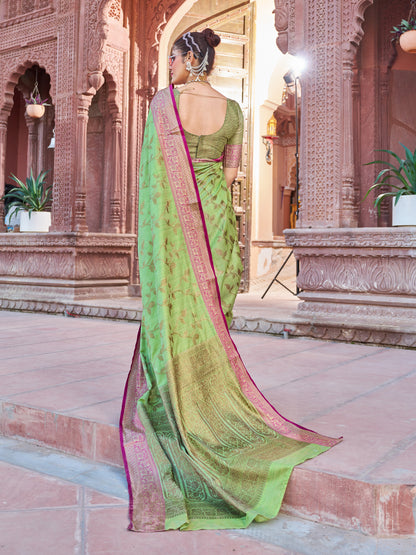 Pistachio Soha Banarasi Silk Saree