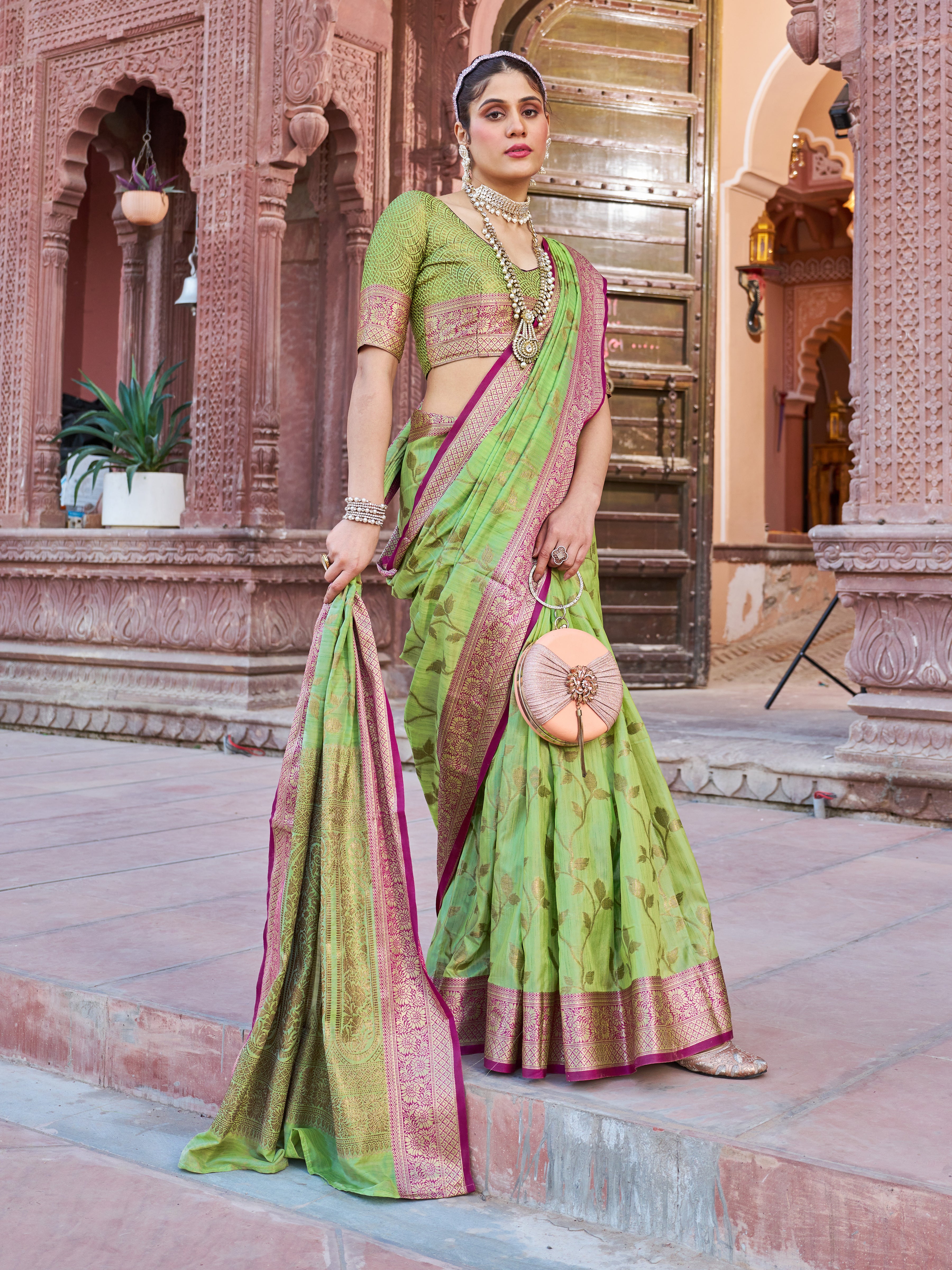 Pistachio Soha Banarasi Silk Saree