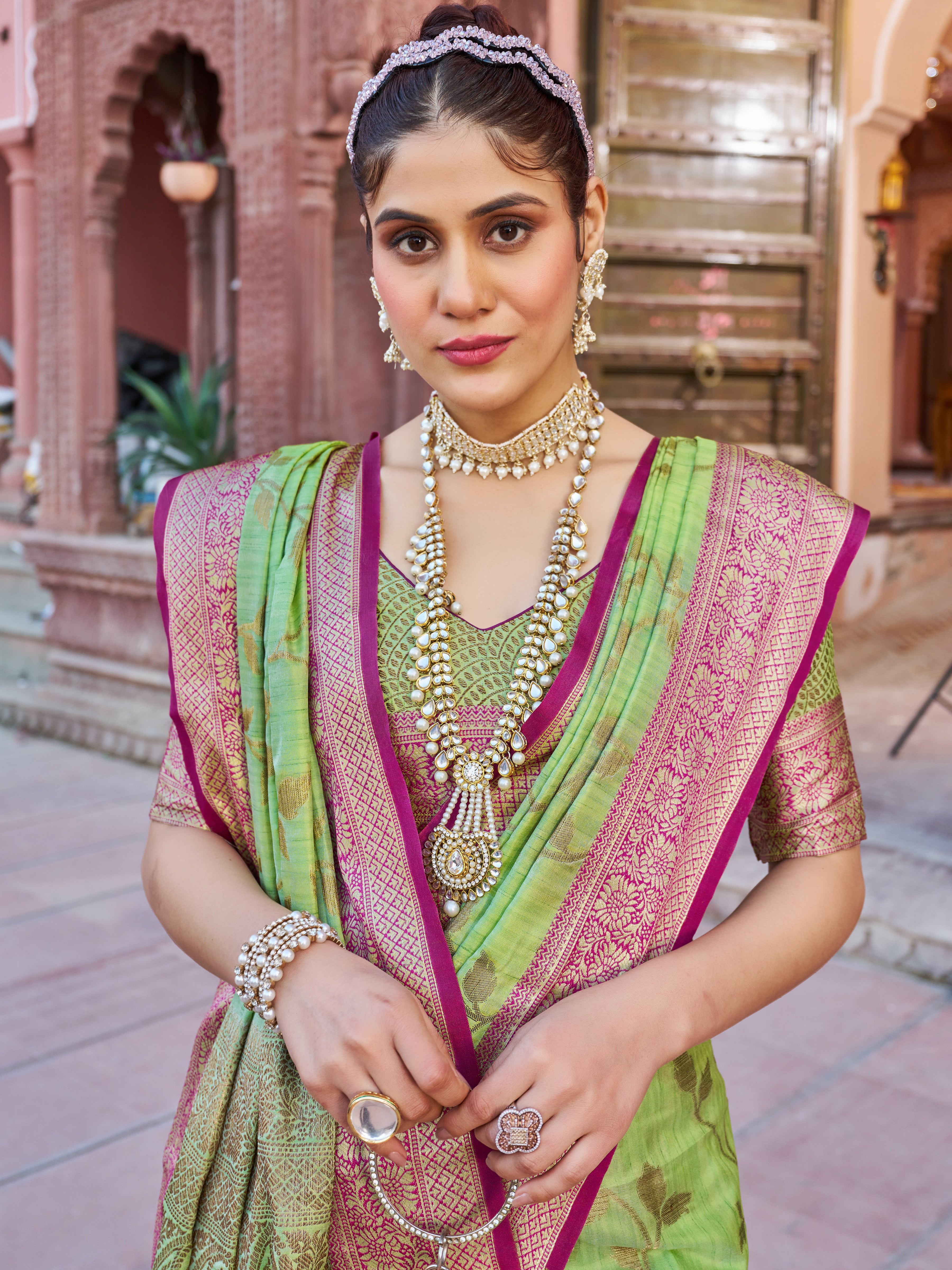 Pistachio Soha Banarasi Silk Saree