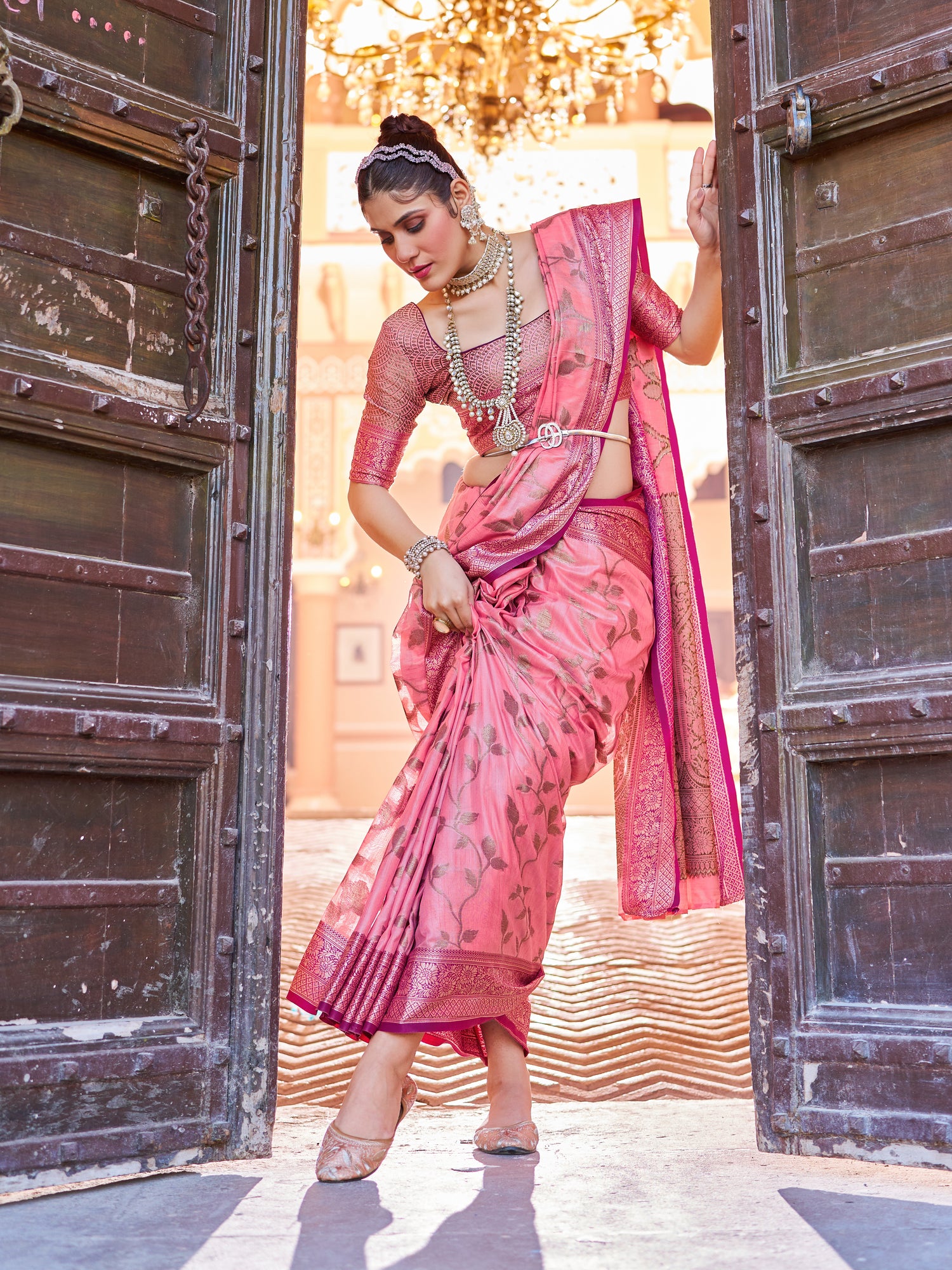 Pink Soha Banarasi Silk Saree