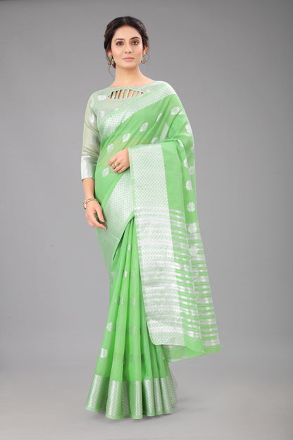 Vintyasperrot-Colored Cotton Silk Saree Set Complete with Matching Blouse