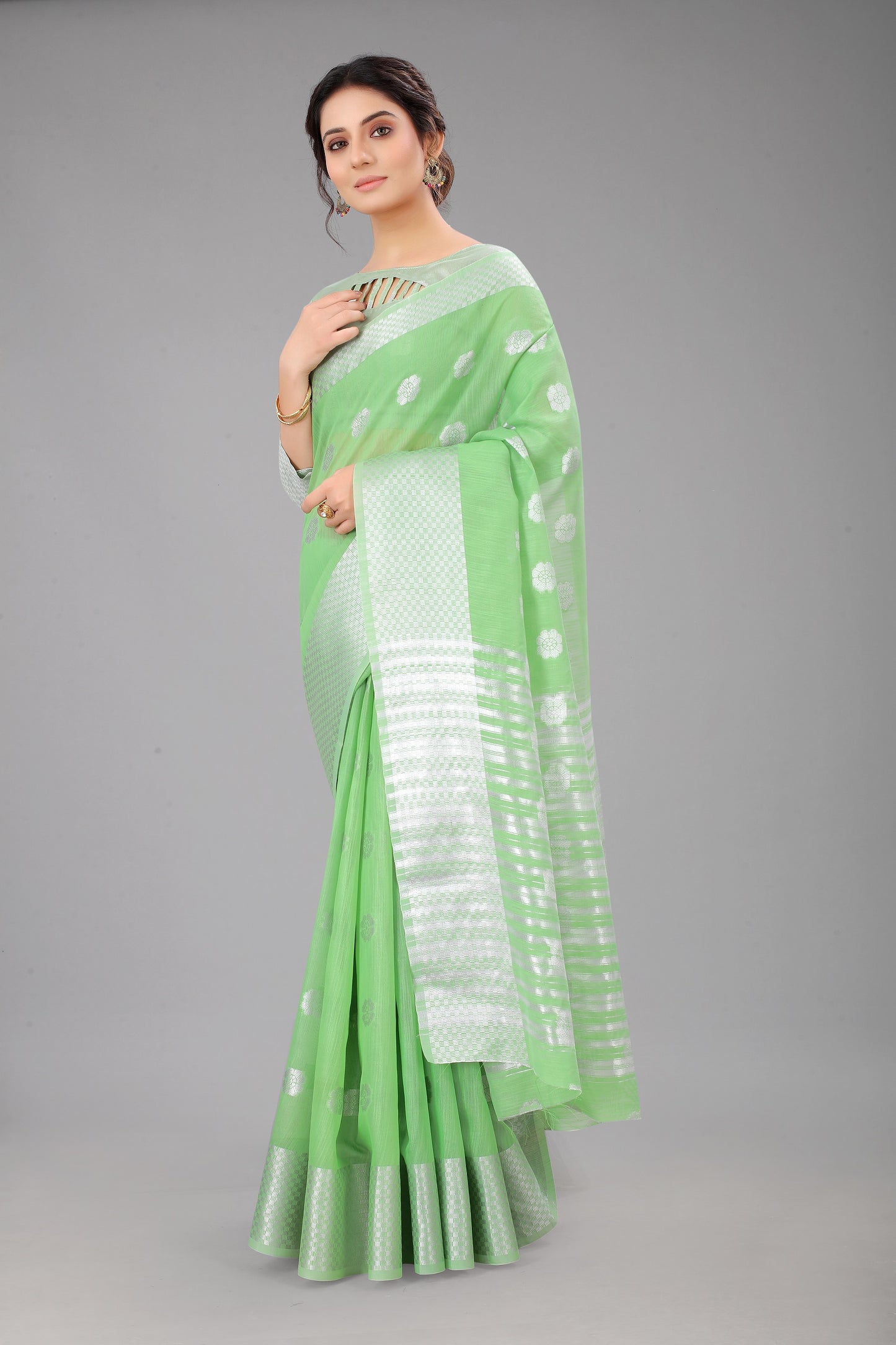 Vintyasperrot-Colored Cotton Silk Saree Set Complete with Matching Blouse