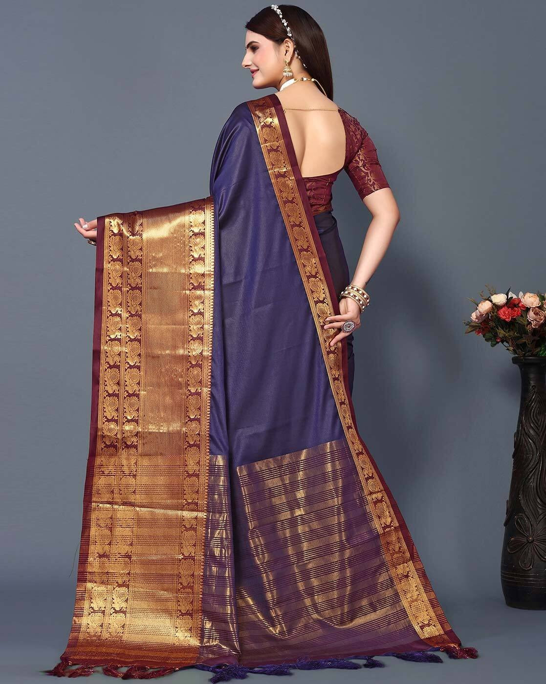 Fiza NavyBlue Cotton Silk Saree