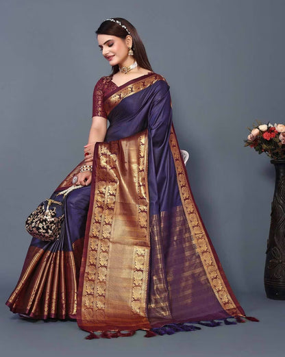 Fiza NavyBlue Cotton Silk Saree